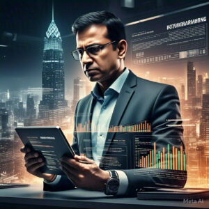 Stock market trading floor with digital screens displaying 'Upcoming IPOs,' rising stock charts, and an investor analyzing data on a tablet. Represents Indian IPO investment opportunities in February 2025